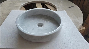 Round Marble Wash Basin Bianco Carrara Bathroom Sink