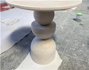 Stone Furniture Stacked Travertino Romano Side Coffee Table