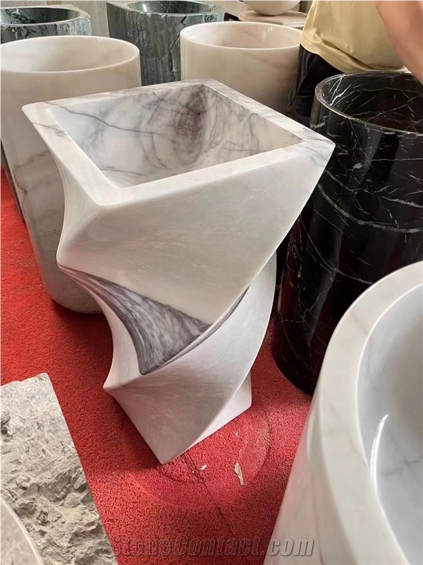 Twisting Marble Pedestal Wash Basin Milas Lilac Square Sink