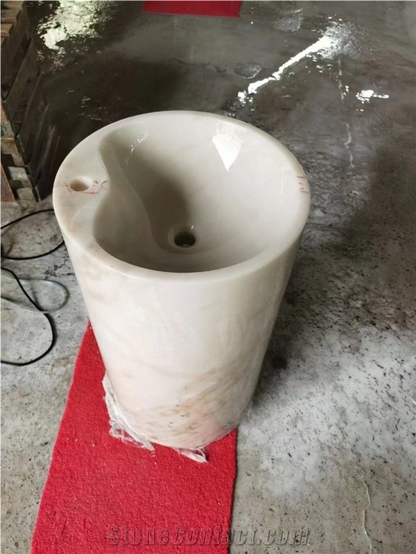 White Onyx Round Pedestal Sink