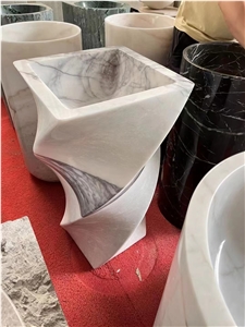 White Onyx Round Pedestal Sink