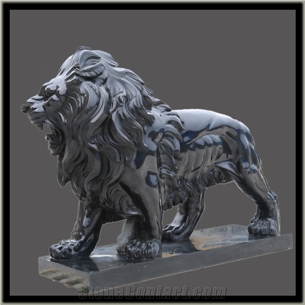 Absolute Black Granite Lion Sculpture