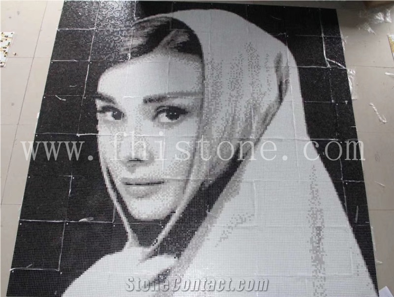 Audrey Hepburn Portrait Painting Marble Mosaic Mural Art