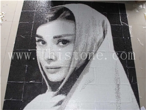 Audrey Hepburn Portrait Painting Marble Mosaic Mural Art
