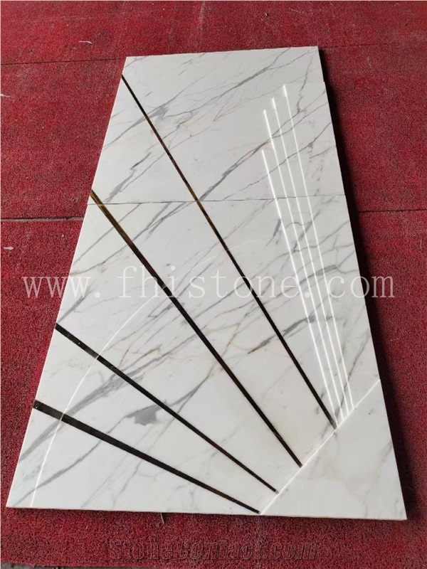 Marble Flooring Brass Inlay Brass Strip  Waterjet Medallion