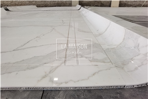 Calacatta White Laminated Composite Honeycomb Arc Joint Tile