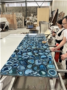 Blue Agate Semiprecious Stone Slabs With Backlit