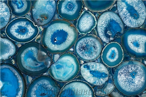 Blue Agate Semiprecious Stone Slabs With Backlit