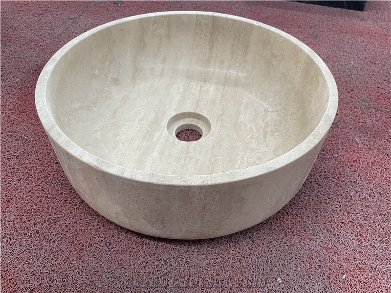 Beige Travertine Round Wash Basin