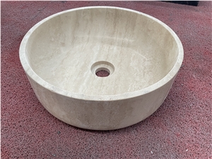 Beige Travertine Round Wash Basin