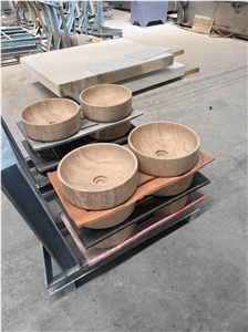 Beige Travertine Round Wash Basin