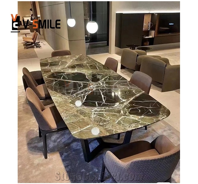 Home Furniture Green  Levanto Marble Top Dining Table