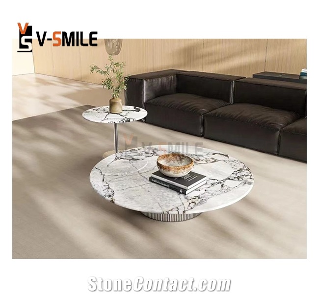 Luxury Stone Elephant White Marble Round Table Tops