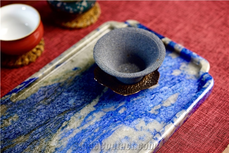 Blue Sodalite Stone Tea Trays Utensil For Tea Sets