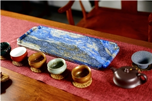 Blue Sodalite Stone Tea Trays Utensil For Tea Sets