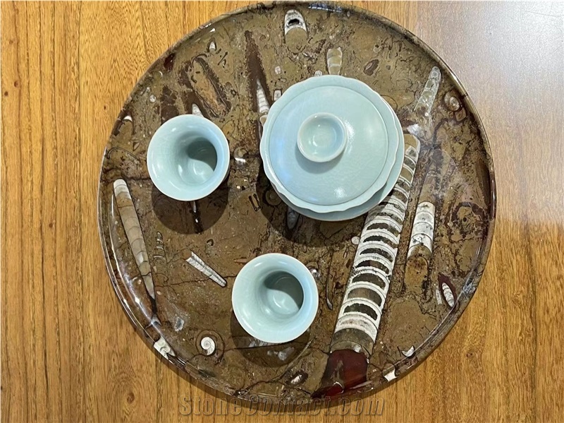 Brown Fossil Marble Serving Plates Tea Trays Utensil