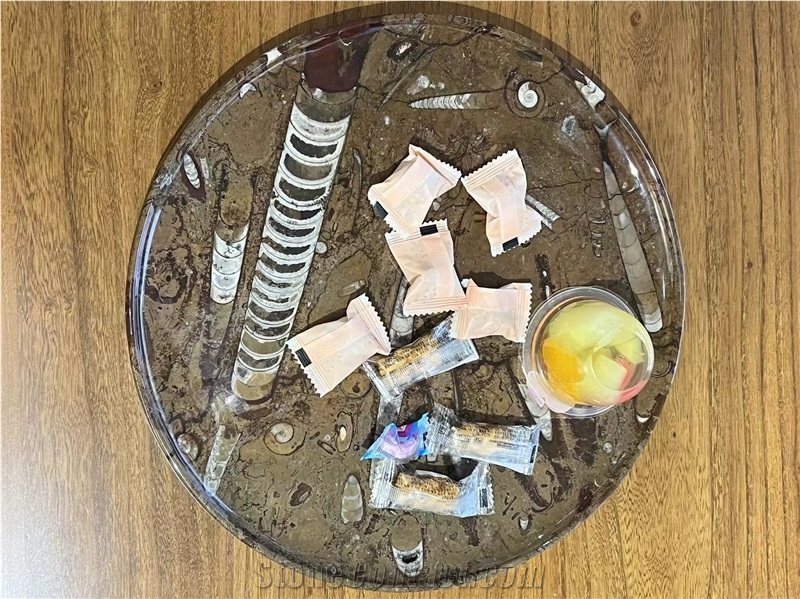 Brown Fossil Marble Serving Plates Tea Trays Utensil