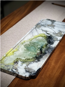 Ice Green White Marble Tea Trays Utensil For Tea Sets
