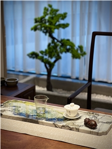 Ice Green White Marble Tea Trays Utensil For Tea Sets