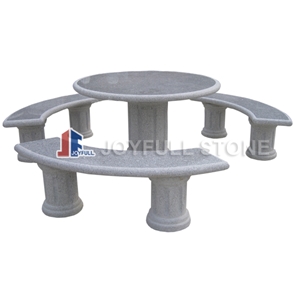 Grey Granite Table Set, Table And Bench, Garden Furniture