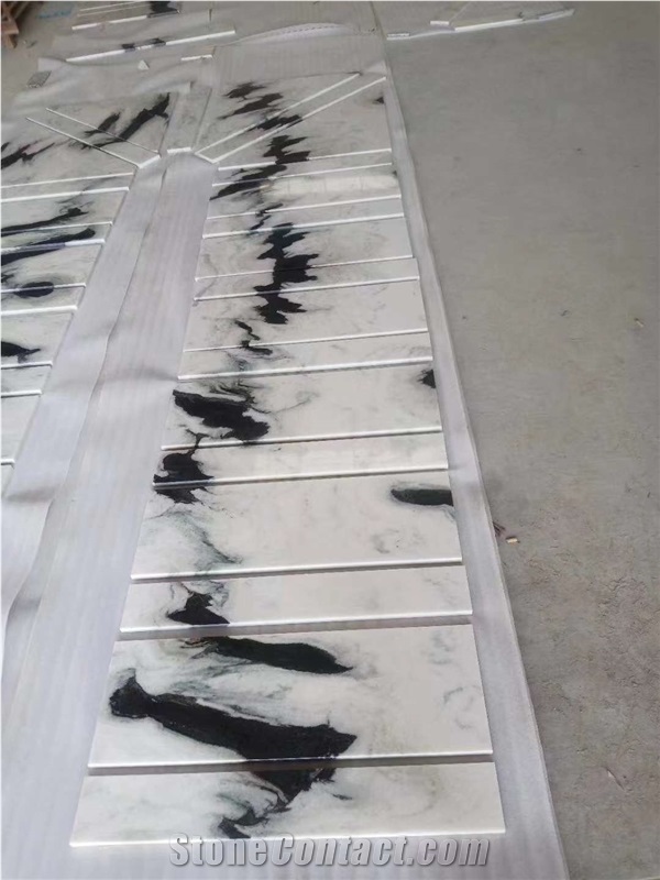 China Panda White Marble Stairs Treads And Riser