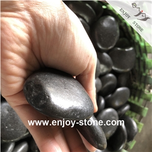Polished Mixed Size Black Pebble Stone For Walkway/Road