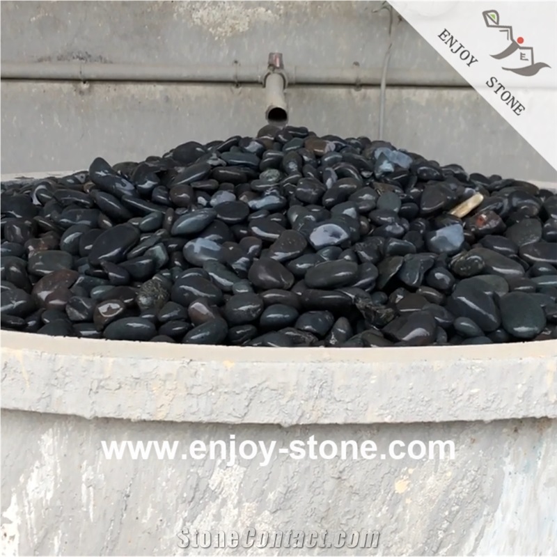Polished Mixed Size Black Pebble Stone For Walkway/Road
