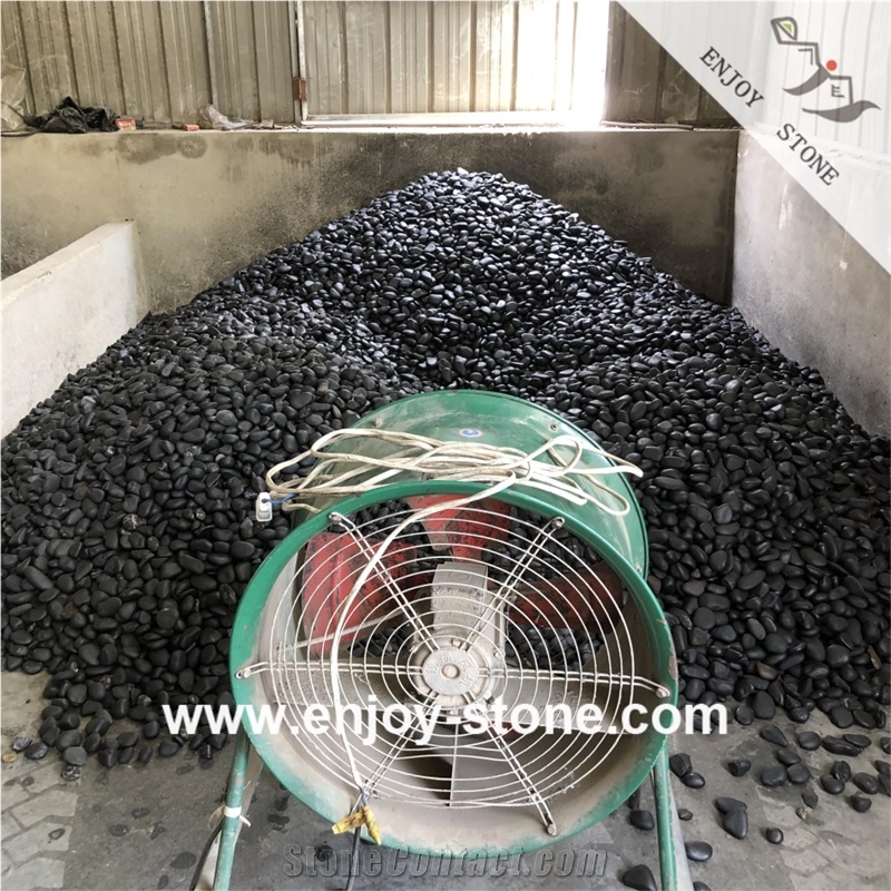 Polished Mixed Size Black Pebble Stone For Walkway/Road