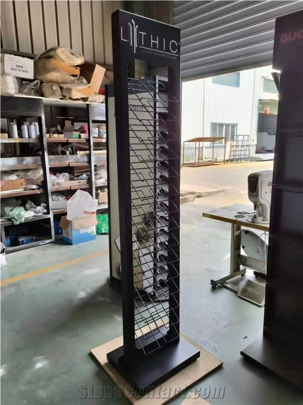 Quartz Stone Tower Rack, Glass, Timber Sample Stand
