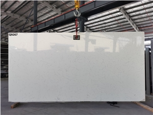 Artificial Carrara White Quartz Stone Slabs Vietnam Factory