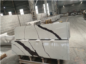 Calacatta White Quartz Kitchen Countertop Prefab