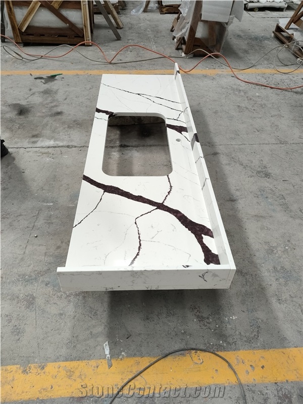Calacatta White Quartz Kitchen Countertop Prefab