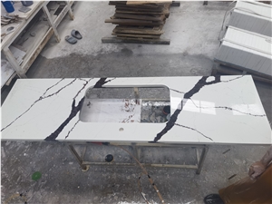 Calacatta White Quartz Kitchen Countertop Prefab
