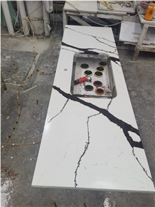 Calacatta White Quartz Kitchen Countertop Prefab