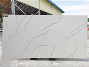 Calacatta White Quartz Stone Slab Fabricated In Vietnam