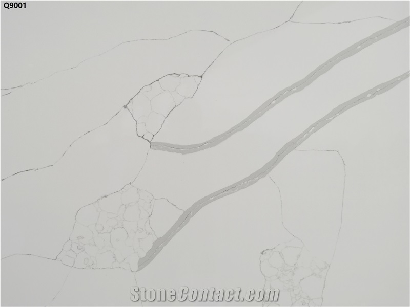 Calacatta White Quartz Stone Slab Fabricated In Vietnam