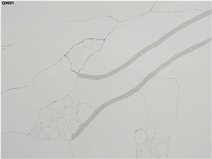 Calacatta White Quartz Stone Slab Fabricated In Vietnam
