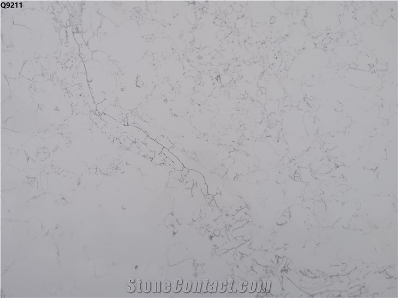 Calacatta White Quartz Stone Slab Fabricated In Vietnam