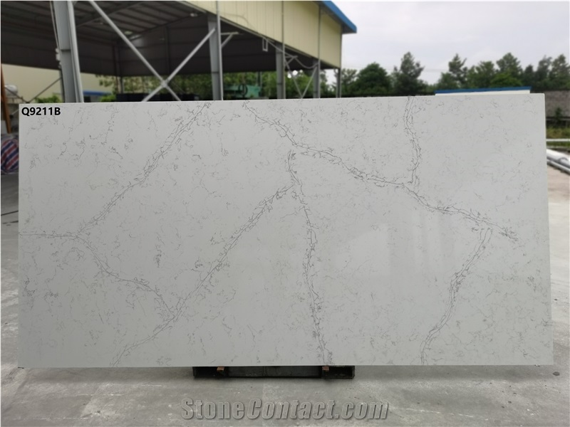 Calacatta White Quartz Stone Slab Fabricated In Vietnam