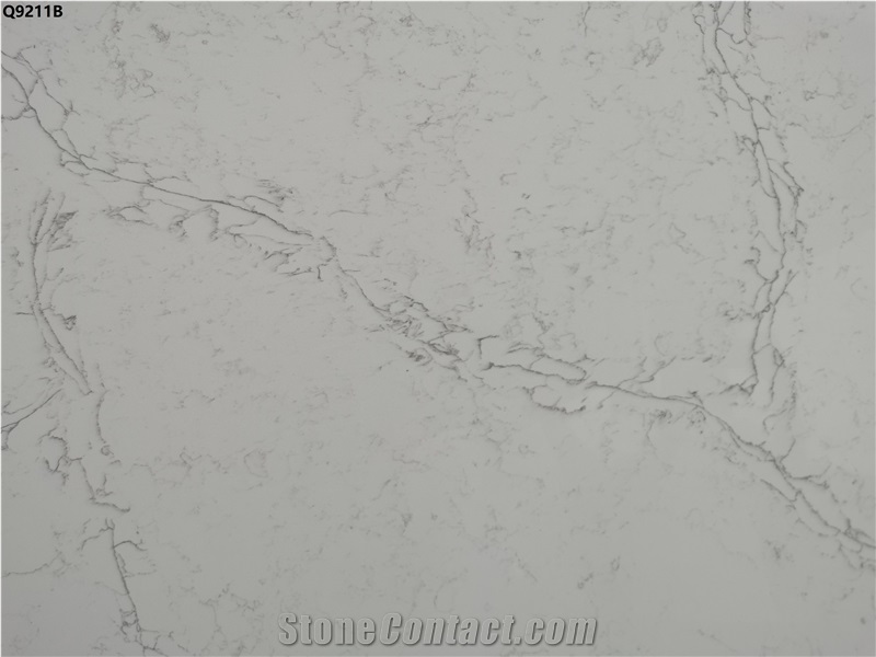 Calacatta White Quartz Stone Slab Fabricated In Vietnam