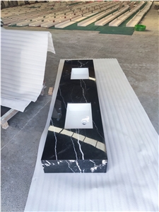 Nero Marquina Marble Integrated Vanity Tops For Bathroom