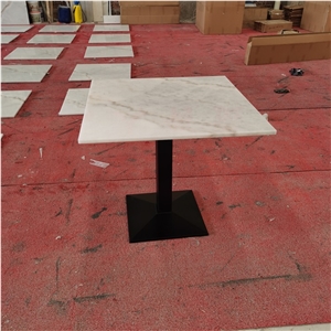White Marble Grey Vein Table Top Design Restaurant Tabletops