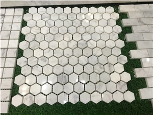 Hexagon White Carrara Marble Wall Mosaic