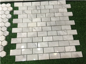Hexagon White Carrara Marble Wall Mosaic