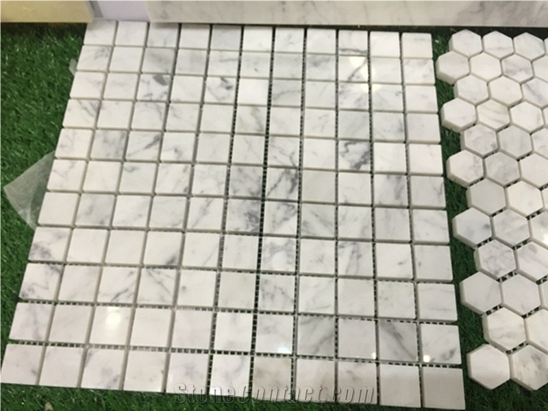 Hexagon White Carrara Marble Wall Mosaic