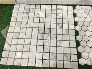 Hexagon White Carrara Marble Wall Mosaic