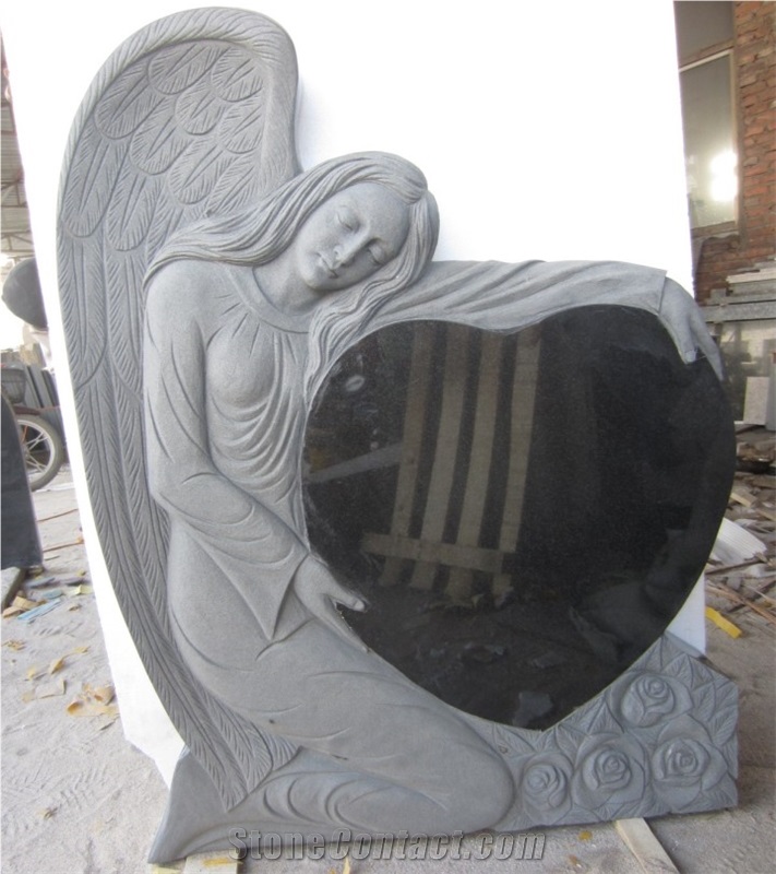 Heart Style Shanxi Black Granite Tombstone