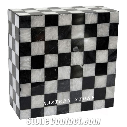 ASH URN CHECKERBOARD, MOSAIC STONE FUNERAL URN, CREMATION