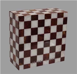 ASH URN CHECKERBOARD, MOSAIC STONE FUNERAL URN, CREMATION