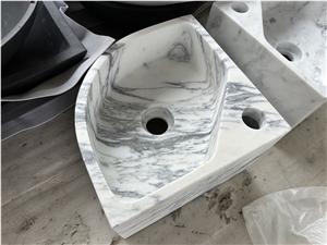Calacatta Marble Small Corner Wall Mount Bathroom Sink